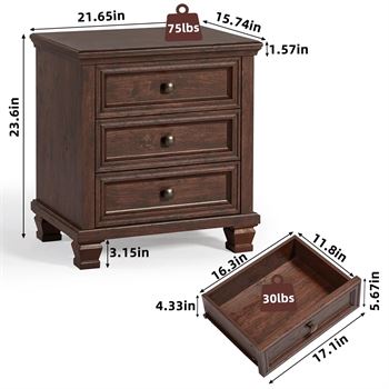 FARMHOUSE 3-DRAWER NIGHTSTAND (lot Maxx) - Image 3